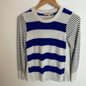 Blue and Cream Striped Crew Neck Sweater